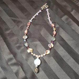 Purple and shell handmade beaded necklace.